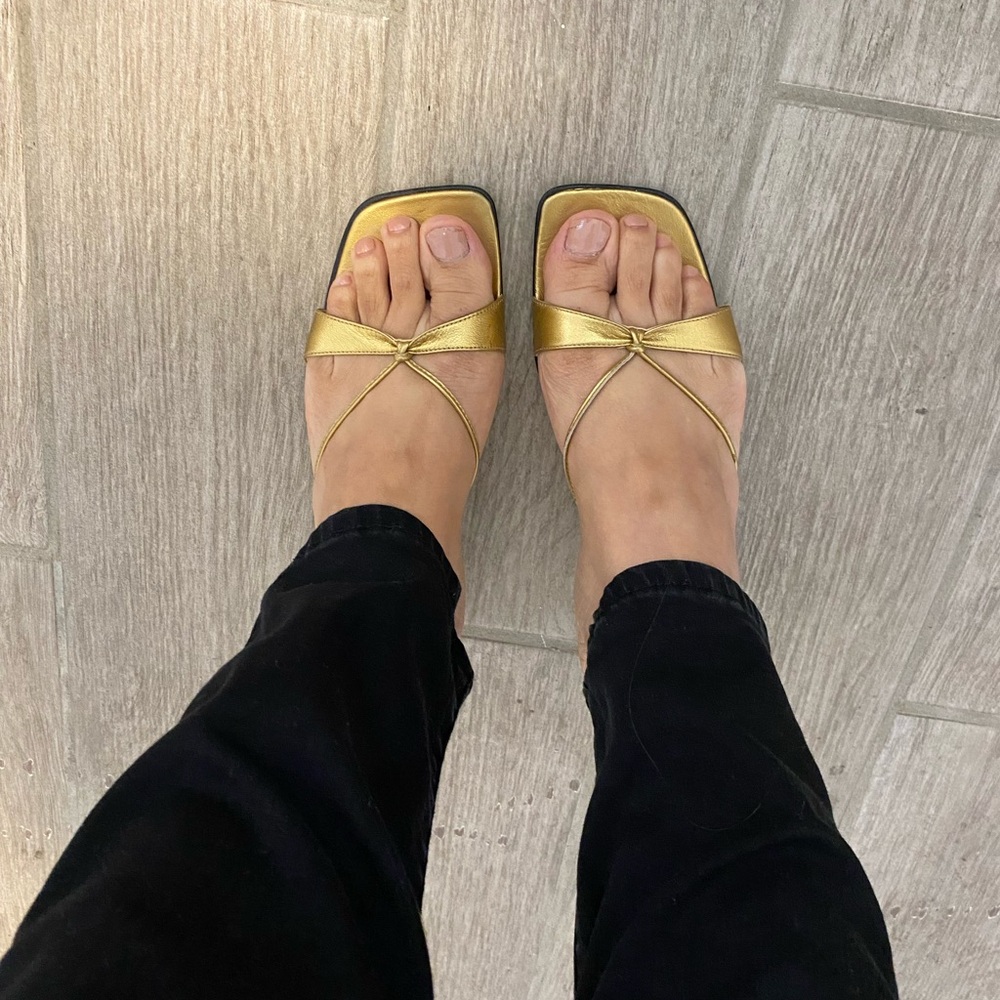 Ralph Lauren Gold Heels with Bow Detail